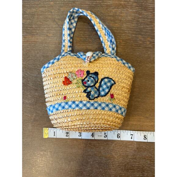 Vintage Bernard for Lubin & Sons Embroidered Mini Straw Purse Bag Squirrel Girls - Picture 5 of 6